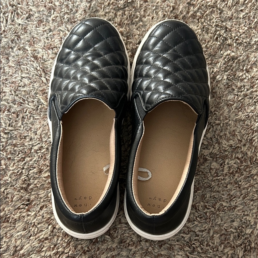 A New Day Black Quilted Slip-On Shoes